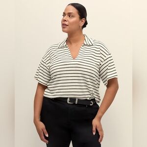 Penningtons Terrycloth Polo Shirt Top Black White V-Neck Short Sleeve Size 3X